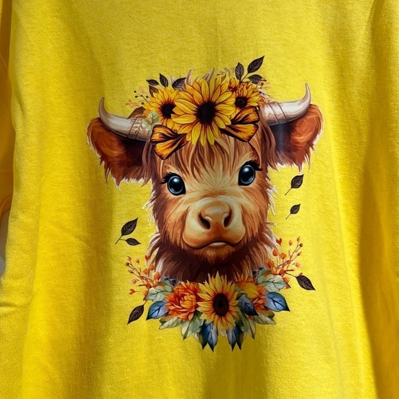 Highland cow shirt NEW floral cute kids small girls unisex fit - Picture 1 of 3